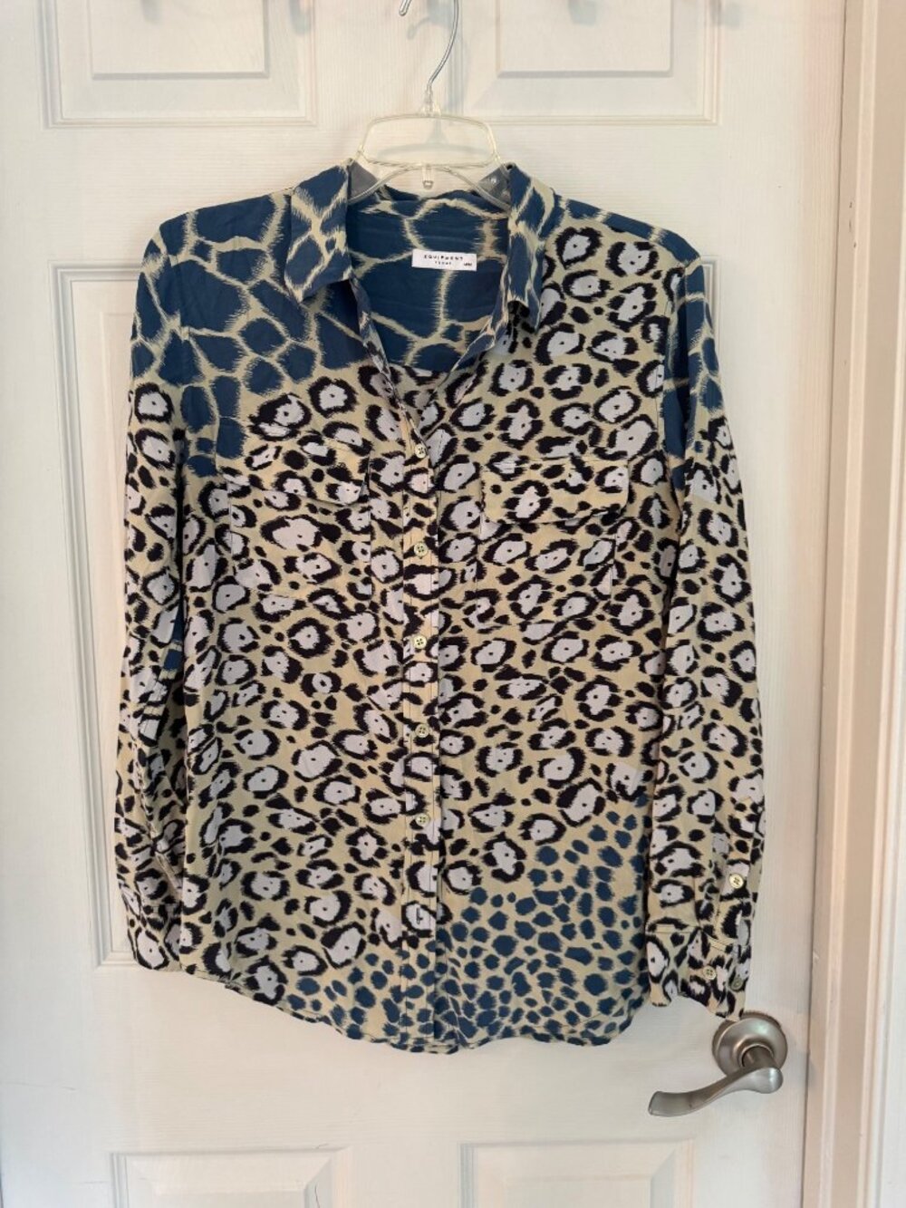 Equipment Femme Silk Button-Down Blouse Animal Leopard Print Multicolor Med Work - Picture 6 of 11